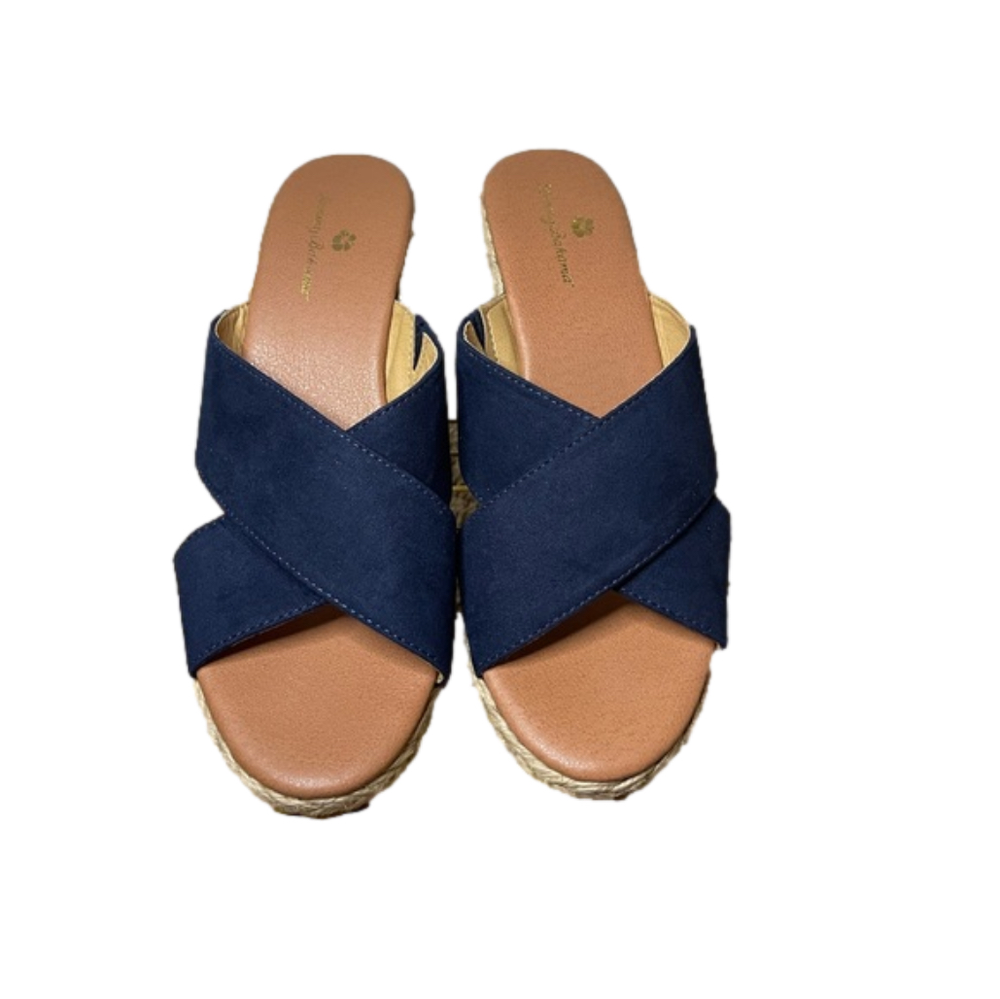 Tommy Bahama Navy Stacy Wedge Faux-Suede Cross-over Sandals